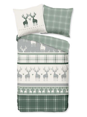Good Morning Flanellen beddengoedset "Bjirk" groen