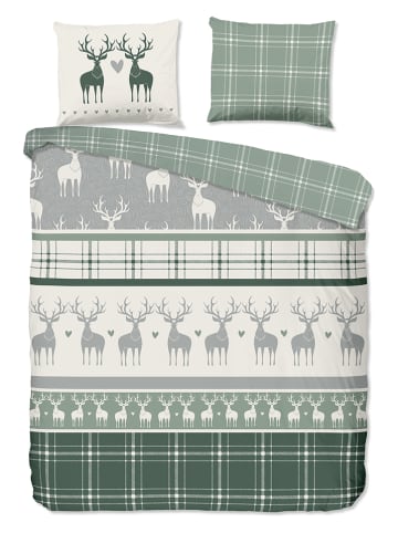 Good Morning Flanellen beddengoedset "Bjirk" groen