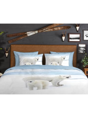 Good Morning Flanellen beddengoedset "Care" lichtblauw/wit