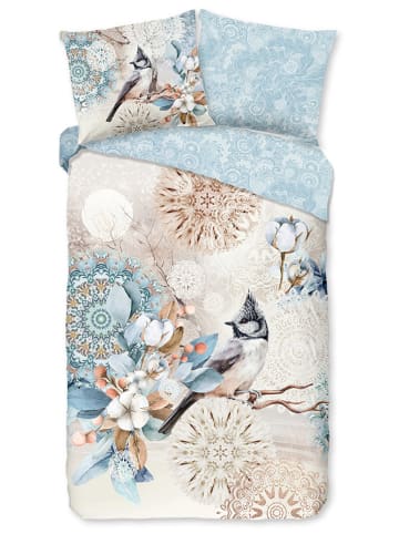 Hip Flanell-Bettwäsche-Set "Frior" in Hellblau/ Beige