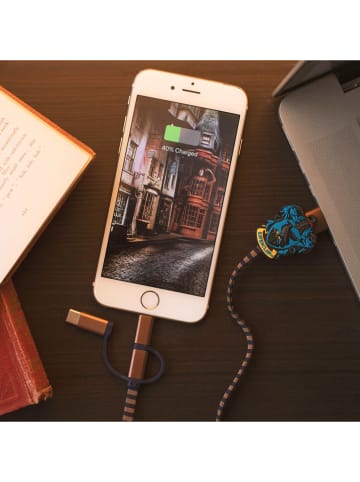 Harry Potter Kabel 3w1 "Hogwarts Ravenclaw" w kolorze złoto-niebieskim - dł. 80 cm