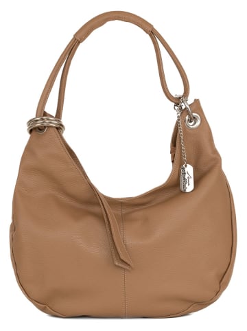 Anna Morellini Leder-Schultertasche "Alba" in Hellbraun - (B)38 x (H)34 x (T)10 cm