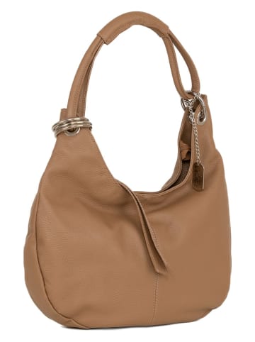 Anna Morellini Leder-Schultertasche "Alba" in Hellbraun - (B)38 x (H)34 x (T)10 cm
