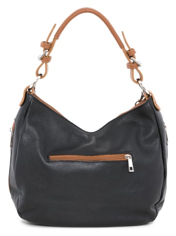Anna Morellini Leder-Schultertasche "Fiorella" in Schwarz - (B)30 x (H)27 x (T)9 cm