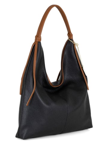 Anna Morellini Leder-Schultertasche "Samuela" in Schwarz - (B)38 x (H)30 x (T)10 cm