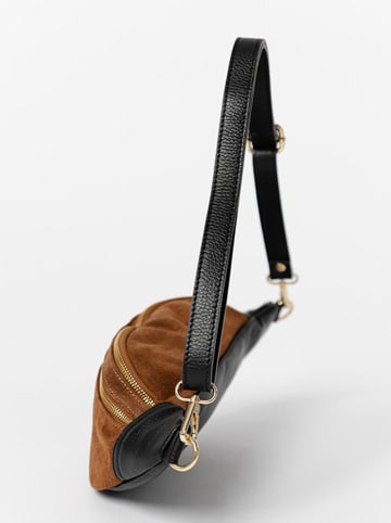 Anna Morellini Leren borstbuidel "Carola" zwart/camel - (B)32 x (H)16 x (D)9 cm