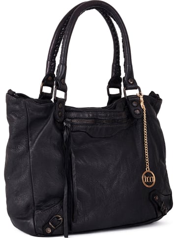 Mia Tomazzi Leder-Schultertasche "Comasina" in Schwarz - (B)35 x (H)30 x (T)9 cm