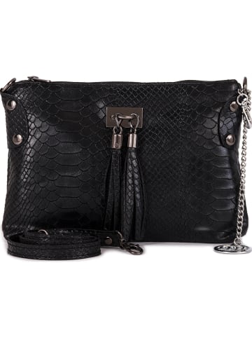 Mia Tomazzi Leder-Umhängetasche "Navigli" in Schwarz - (B)22 x (H)15 x (T)4 cm