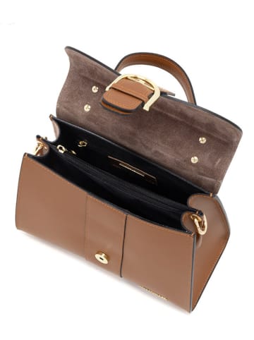 Mia Tomazzi Leren handtas "Domaso" lichtbruin - (B)26 x (H)21 x (D)12 cm