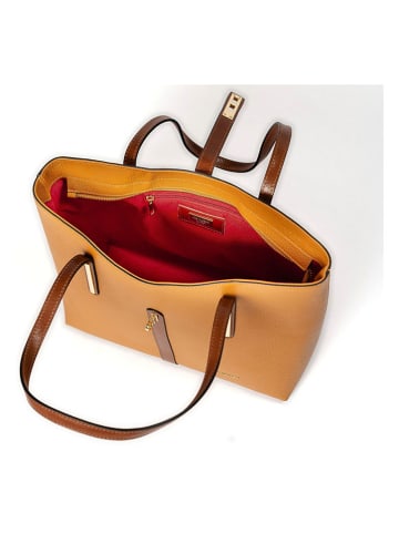 Mia Tomazzi Leren schoudertas ''Gaffurio'' geel - (B)35 x (H)28 x (D)14 cm