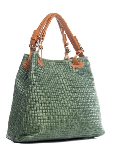 Lucca Baldi Leder-Henkeltasche "Fosdinovo" in Grün - (B)45 x (H)37 x (T)15 cm