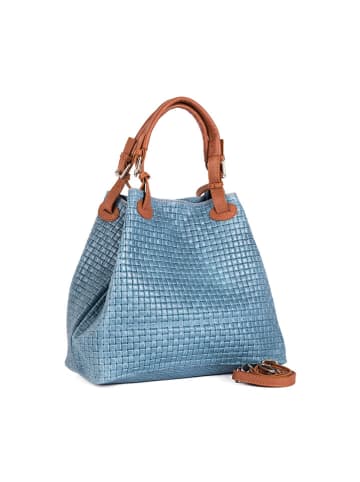 Lucca Baldi Leren handtas "Fosdinovo" lichtblauw - (B)45 x (H)37 x (D)15 cm
