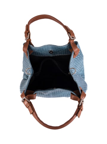 Lucca Baldi Leder-Henkeltasche "Fosdinovo" in Hellblau - (B)45 x (H)37 x (T)15 cm