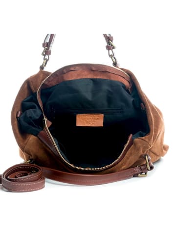 Lucca Baldi Leder-Schultertasche "Gimignano" in Camel - (B)50 x (H)45 x (T)20 cm