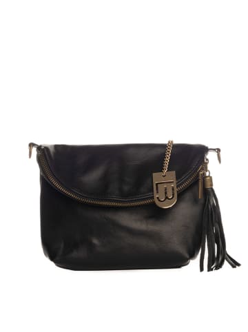 Lucca Baldi Leren schoudertas "Cetona" zwart - (B)24 x (H)18 x (D)4 cm