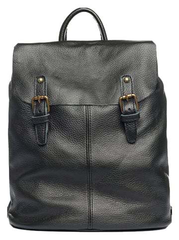 Lucca Baldi Leren rugzak "Montichiari" zwart - (B)31 x (H)37 x (D)15 cm