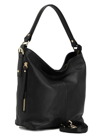 Lucca Baldi Leder-Schultertasche "Carrara" in Schwarz - (B)36 x (H)28 x (T)12 cm