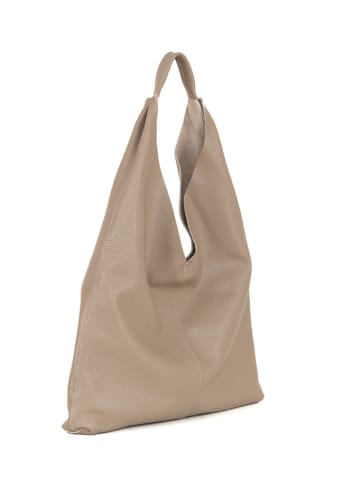 Lucca Baldi Leder-Schultertasche "Catanzaro" in Taupe - (B)45 x (H)36 x (T)5 cm