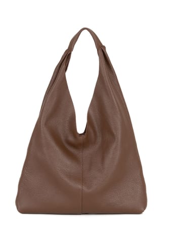 Lucca Baldi Leder-Schultertasche "Catanzaro" in Dunkelbraun - (B)45 x (H)36 x (T)5 cm