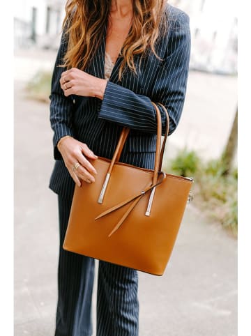 Lia Biassoni Leder-Schultertasche "Mallero" in Cognac - (B)32 x (H)30 x (T)12 cm