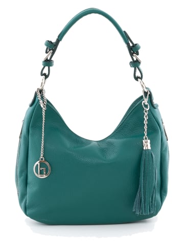 Lia Biassoni Leder-Schultertasche "Monate" in Türkis - (B)36 x (H)26 x (T)10 cm