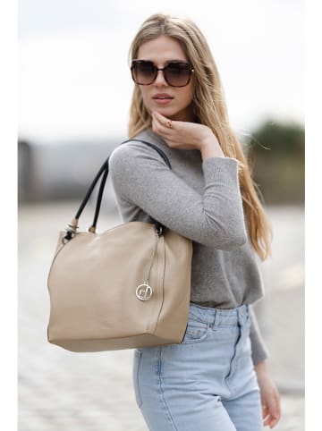 Lia Biassoni Leder-Schultertasche "Merula" in Taupe - (B)32 x (H)28 x (T)14 cm