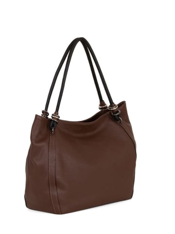 Lia Biassoni Leder-Schultertasche "Merula" in Braun - (B)32 x (H)28 x (T)14 cm