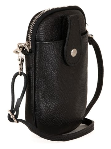 Pia Sassi Leder-Handytaschetasche "Serrottini" in Schwarz - (B)11 x (H)19 x (T)2 cm