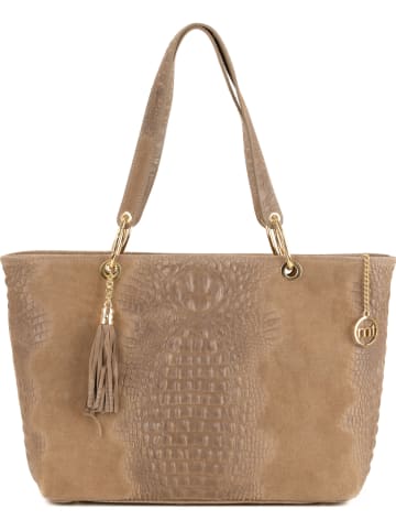 Mia Tomazzi Skórzany shopper bag w kolorze szarobrązowym - 58 x 42 x 14 cm