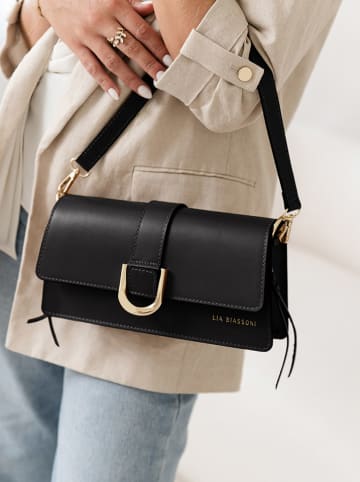 Lia Biassoni Leder-Schultertasche "Saraceno" in Schwarz - (B)27 x (H)14 x (T)6 cm