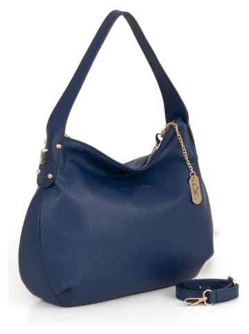 Anna Morellini Leder-Schultertasche "Armina" in Blau - (B)35 x (H)31 x (T)7 cm