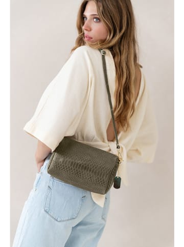 Anna Morellini Leren schoudertas "Luigina" kaki - (B)25 x (H)16 x (D)7 cm