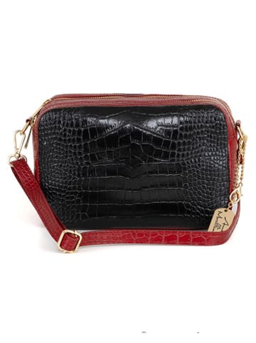 Anna Morellini Leren schoudertas "Donatella" zwart/rood - (B)25 x (H)16 x (D)9 cm