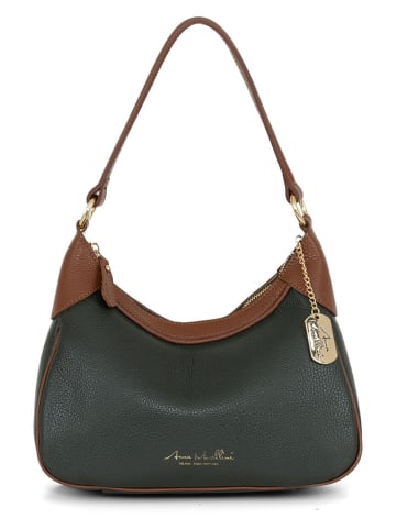 Anna Morellini Leder-Schultertasche "Sabbatina in Dunkelgrün - (B)30 x (H)20 x (T)12 cm