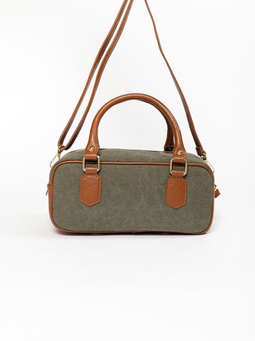 Lia Biassoni Leren handtas "Folgorida" olijfgroen/camel - (B)27 x (H)12 x (D)12 cm