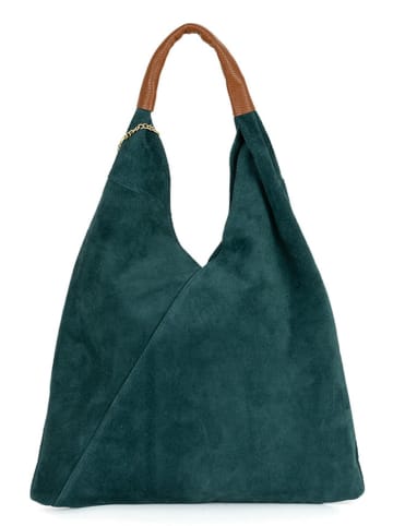 Anna Morellini Skórzany shopper bag "Eleonora" w kolorze zielonym - 40 x 31 x 2 cm