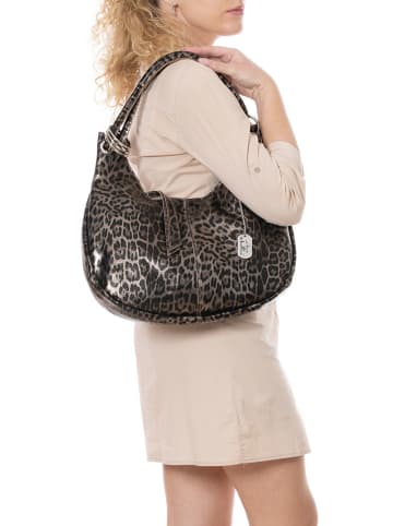 Anna Morellini Leder-Schultertasche "Lucetta" in Grau/ Schwarz - (B)38 x (H)34 x (T)10 cm