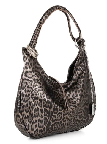 Anna Morellini Leren schoudertas "Lucetta" grijs/zwart - (B)38 x (H)34 x (D)10cm