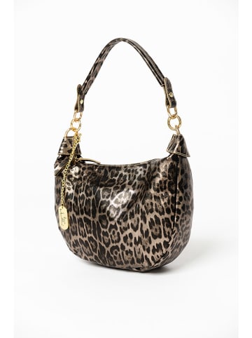 Anna Morellini Leder-Schultertasche "Crocifissa" in Beige/ Schwarz - (B)29 x (H)23 x (T)10 cm