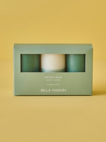 BELLA MAISON 3er-Set: Stumpenkerzen "Hill Baton Mum" in Grün - (H)11 x  Ø 5 cm