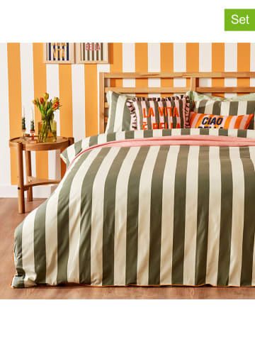 BELLA MAISON 4-delige beddengoedset "Line" wit/kaki