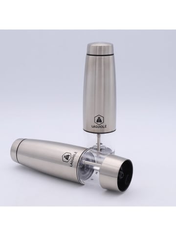 Laguiole 2-delige set: elektrische zout- & pepermolen zilverkleurig - (H)23 cm