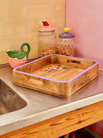 Rice Tablett in Hellbraun/ Lila/ Rosa - (L)34 x (B)30 cm