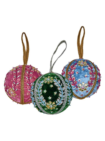 Rice 3er-Set: Weihnachtsanhänger in Pink/ Grün/ Blau - Ø 10 cm 