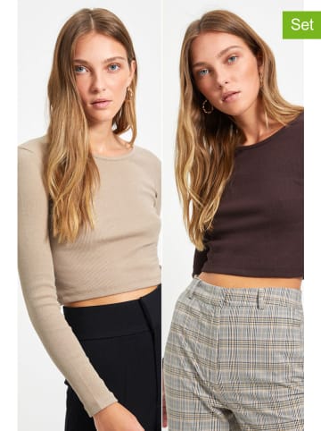 trendyol 2-delige set: longsleeves bruin/beige