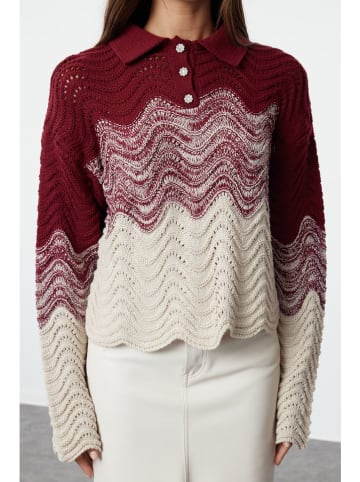 trendyol Sweter w kolorze kremowo-bordowym