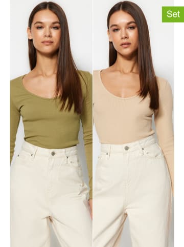 trendyol Koszulki (2 szt.) w kolorze beżowym i oliwkowym