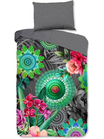 Hip Komplet pościeli satynowej "Thirze" w kolorze szarym ze wzorem