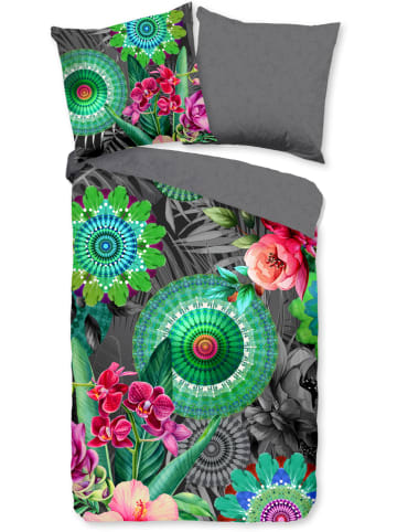 Hip Satin-Bettwäsche-Set "Thirze" in Grau/ Bunt