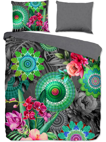 Hip Satin-Bettwäsche-Set "Thirze" in Grau/ Bunt